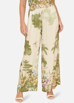 Yumi White Palm Print Wide Leg Trousers