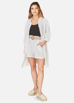 Yumi White Striped Italian Linen Shorts With Belt